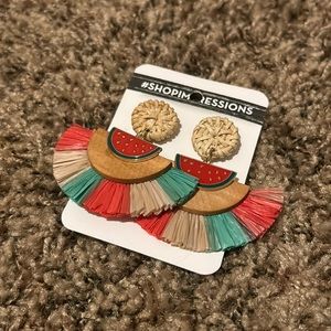 NWT Watermelon Fringed Statement Earrings